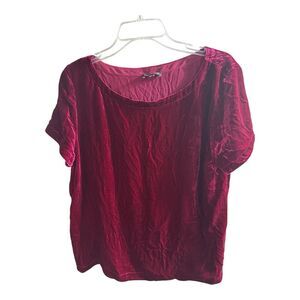 Eileen Fisher Washable Velvet Boat Neck Top in Hibiscus Red, Size M